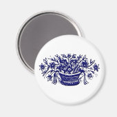 Aimant Panier bleu de fleurs sculptées en bois (Recto/Verso)