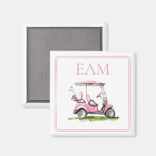 Aimant Panier de golf rose Preppy Monogramme