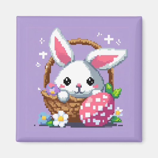 Aimant Panier de Pâques Bunny 8 bits pixel art (Devant)