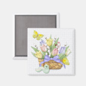 Aimant Panier de tulipe de printemps (Recto/Verso)