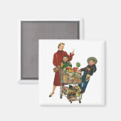 Aimant Panier d'épicerie Retro Family, Mom and Kids (Recto/Verso)