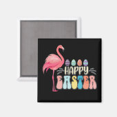 Aimant Panier d'œufs de lapin flamant de Joyeuses Pâques (Recto/Verso)
