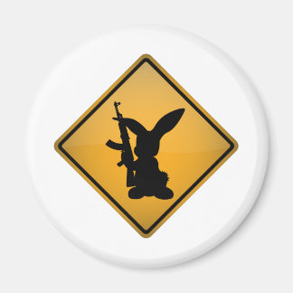 Aimant Panneau d'avertissement Rabbit avec pistolet