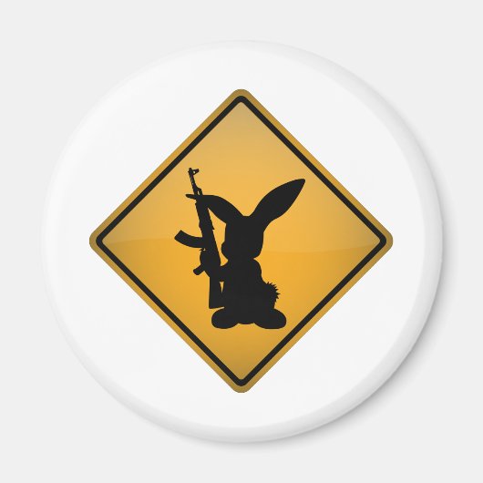 Aimant Panneau d'avertissement Rabbit avec pistolet (Devant)