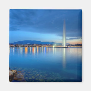 Aimant Panorama de Genève avec la fontaine célèbre,