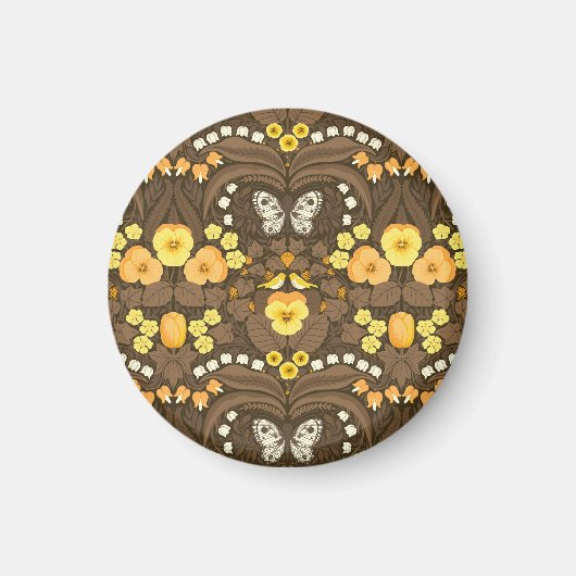 Aimant Pansies jaunes, oiseaux et papillons (Devant)