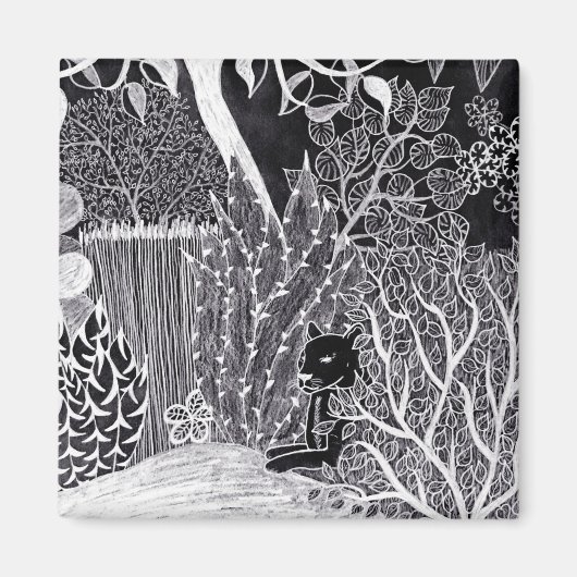 Aimant Panthère noire dans la jungle - dessin au crayon (Devant)