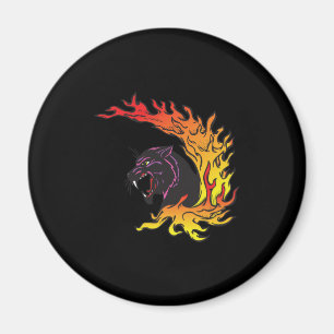 Aimant panthère noire et flammes