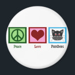 Aimant Panthers Peace Love<br><div class="desc">Allez les Panthers ! Un grand cadeau pour un fan de Panthers. Un signe de paix,  un coeur,  et une jolie panthère noire.</div>