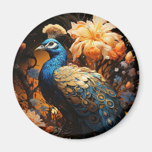 Aimant Paon bleu et or IA Généré
