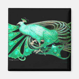 AIMANT PAON ÉLÉGANT EN VERT, NOIR