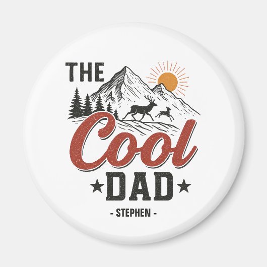 Aimant Papa Cool - Rustic Mountain et Deer Design (Devant)