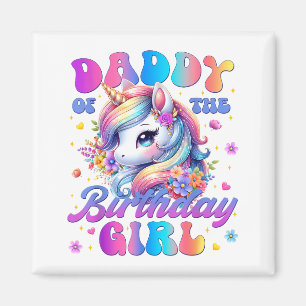 Aimant Papa de la fille d'anniversaire Licorne Fleur Fami