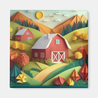 Aimant Papier Art Origami Style Paysage Scène