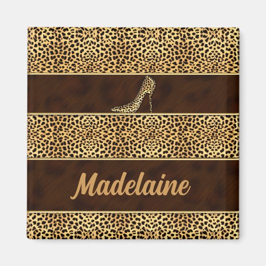 Aimant Papier Cheetah avec talons avec nom (Devant)