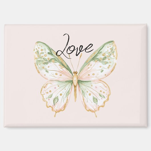 Aimant Papillon Amour Rose Pâle Vert Menthe Or (Recto)
