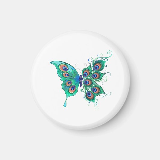Aimant Papillon aux plumes de paon vert (Devant)