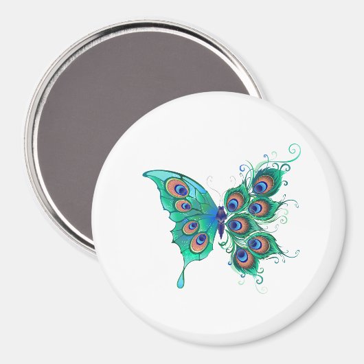Aimant Papillon aux plumes de paon vert (Recto/Verso)