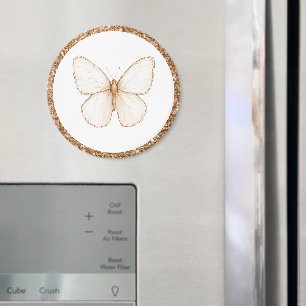Aimant Papillon Blanc Pailleté Faux Or