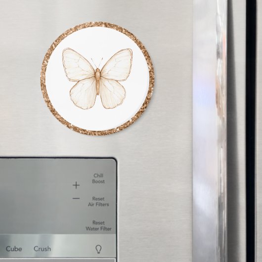 Aimant Papillon Blanc Pailleté Faux Or (In situ (réfrigérateur))