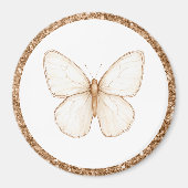 Aimant Papillon Blanc Pailleté Faux Or (Devant)