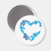 Aimant Papillon bleu coeur floral (Recto/Verso)