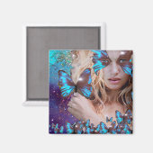 AIMANT PAPILLON BLEU DANS DES ÉTOINCELLES DE TEAL VERT OR (Recto/Verso)