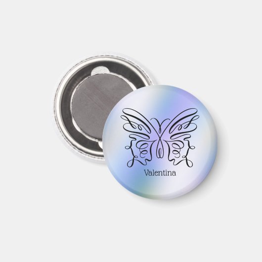 Aimant Papillon bleu violet Holographique Nom du monogram (Recto/Verso)