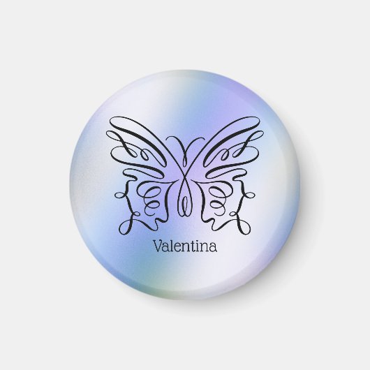 Aimant Papillon bleu violet Holographique Nom du monogram (Devant)