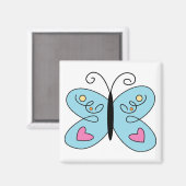 Aimant Papillon bleu Whimsical avec ailes du coeur (Recto/Verso)