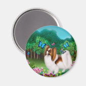 Aimant Papillon Chien dans l'aimant rond du jardin (Recto/Verso)