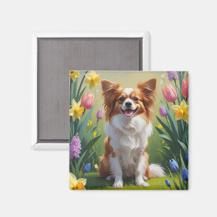 Aimant Papillon Chien Peinture Fleurs de Printemps