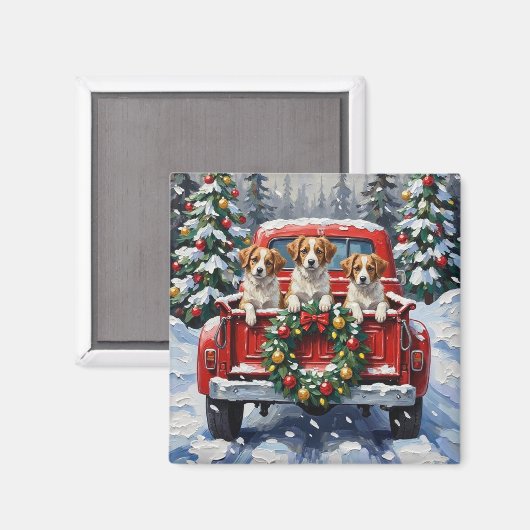 Aimant Papillon Christmas Red Truck Holiday (Recto/Verso)