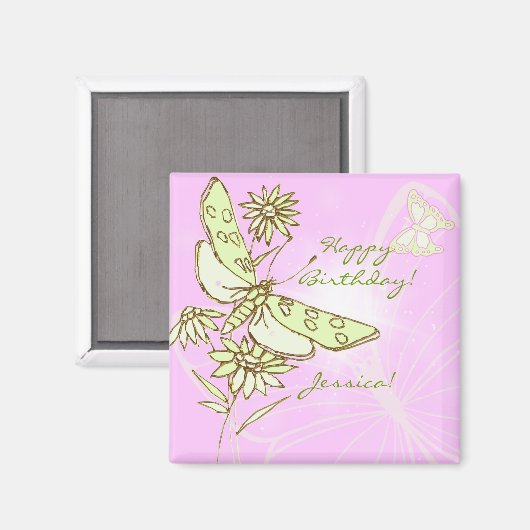 Aimant Papillon Citron Vert Rose (Recto/Verso)