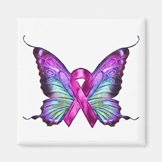 Aimant Papillon coloré de sensibilisation au cancer du se (Devant)