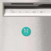 Aimant Papillon Diamant Blanc, Nom de Script, Bleu Cyan (In Situ (Lave-vaisselle))