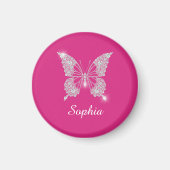 Aimant Papillon Diamant Blanc, Nom de Script, Fuchsia (Devant)