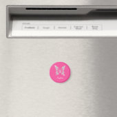 Aimant Papillon Diamant Blanc, Nom de Script, Rose (In Situ (Lave-vaisselle))