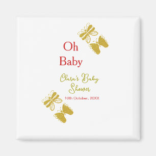 Aimant Papillon doré baby shower rouge oh bébé moderne