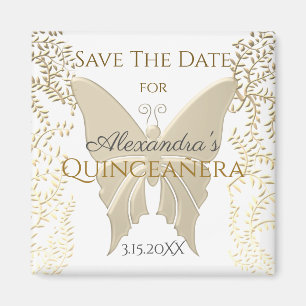 Aimant Papillon Doré Élégant Quinceanera Enregistrez La D