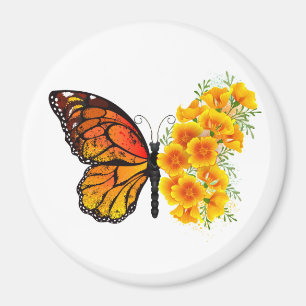 Aimant Papillon Fleur avec Pavot de Californie Jaune