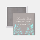 Aimant Papillon floral Enregistrer la date aimant, Aqua (Recto/Verso)
