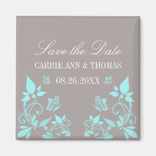Aimant Papillon floral Enregistrer la date aimant, Aqua