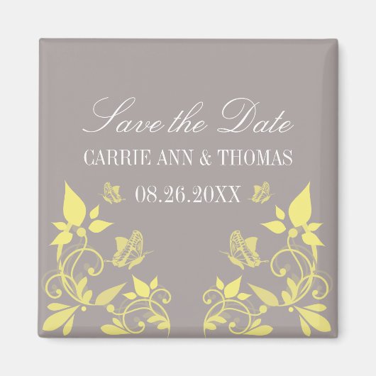 Aimant Papillon floral Enregistrer l'aimant de date, jaun (Devant)