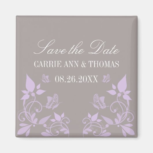 Aimant Papillon floral Enregistrer l'aimant de date, Lila (Devant)