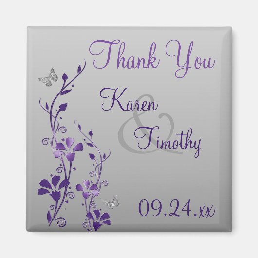 Aimant Papillon floral gris pourpre Mariage Favoriser l'a (Devant)