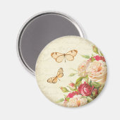 Aimant papillon floral rose vintage (Recto/Verso)