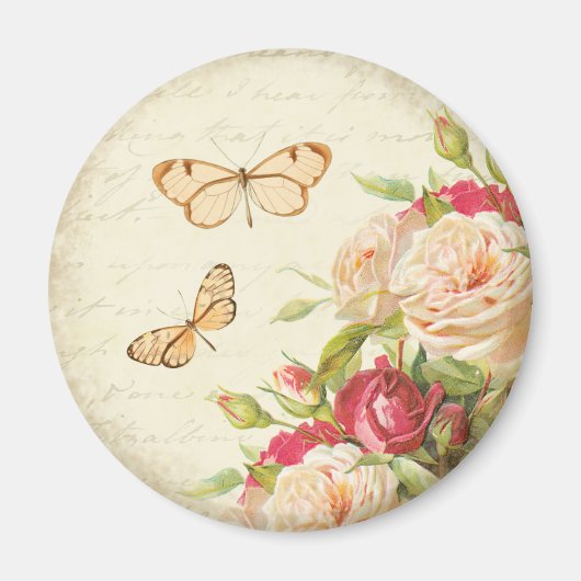 Aimant papillon floral rose vintage (Devant)