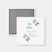 Aimant Papillon gris bleu baby shower oh bébé moderne tex (Recto/Verso)