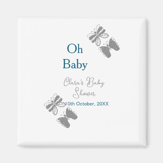 Aimant Papillon gris bleu baby shower oh bébé moderne tex (Devant)